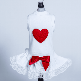 Laced Puff Heart Dress (Color: Red, size: XXS)