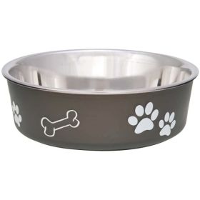 Loving Pets Stainless Steel & Espresso Dish with Rubber Base (Option: Medium  6.75" Diameter)